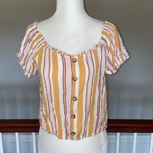 Juniors Striped Peasant Crop Top Size Medium